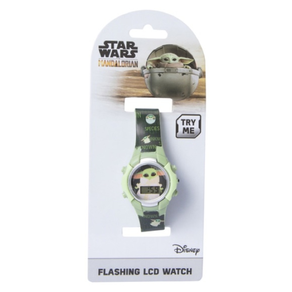 Star Wars The Mandalorian The Child Grogu green & black flashing LCD watch NWT
